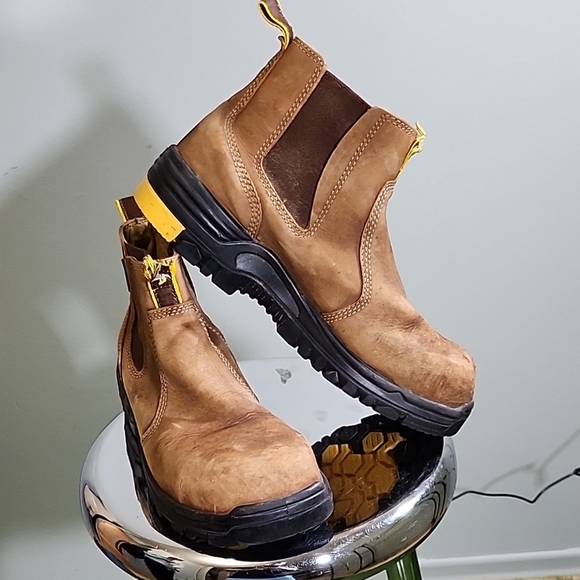 Men's Tan Leather Work Boots Steel Toe - Picture 1 of 6